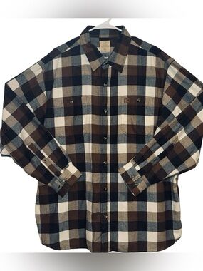 Ducks Unlimited Blue Brown White Plaid Flannel Long Sleeved Men's Shirt 2XL